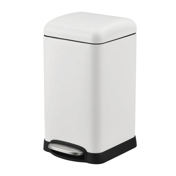 12L(3.2 Gallon) Stainless Steel Trash Can for Bathroom,Kitchen,Office,Anti-Stain Trash Bin with Lid,Step Pedal, Soft Close, Fingerprint-Resistant, Removable Inner Bucket, Garbage Bin，White