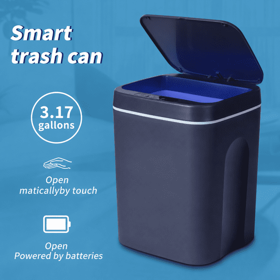 Automatic Sensor Smart Trash Can 3.17 gallons Battery Powered Intelligent Induction Garbage Bin For Kitchen Bathroom Dark gray
