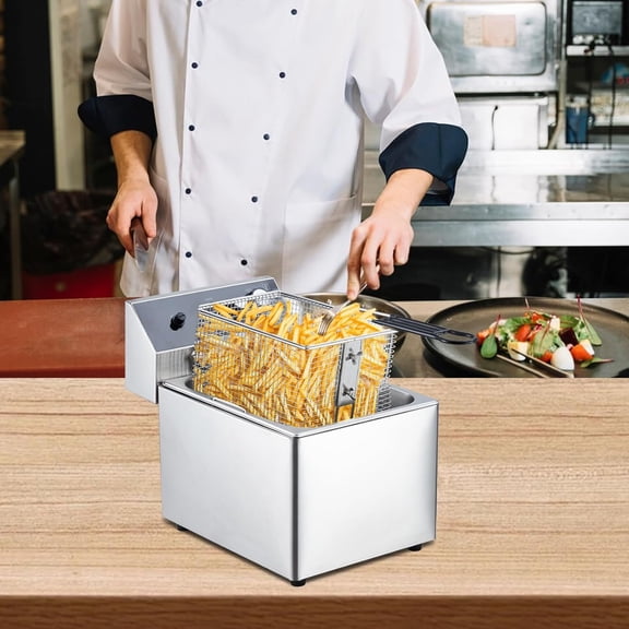 12L Commercial Electric Deep Fryer - Single Tank Stainless Steel Fryer with Basket Lid and Adjustable Temperature Control