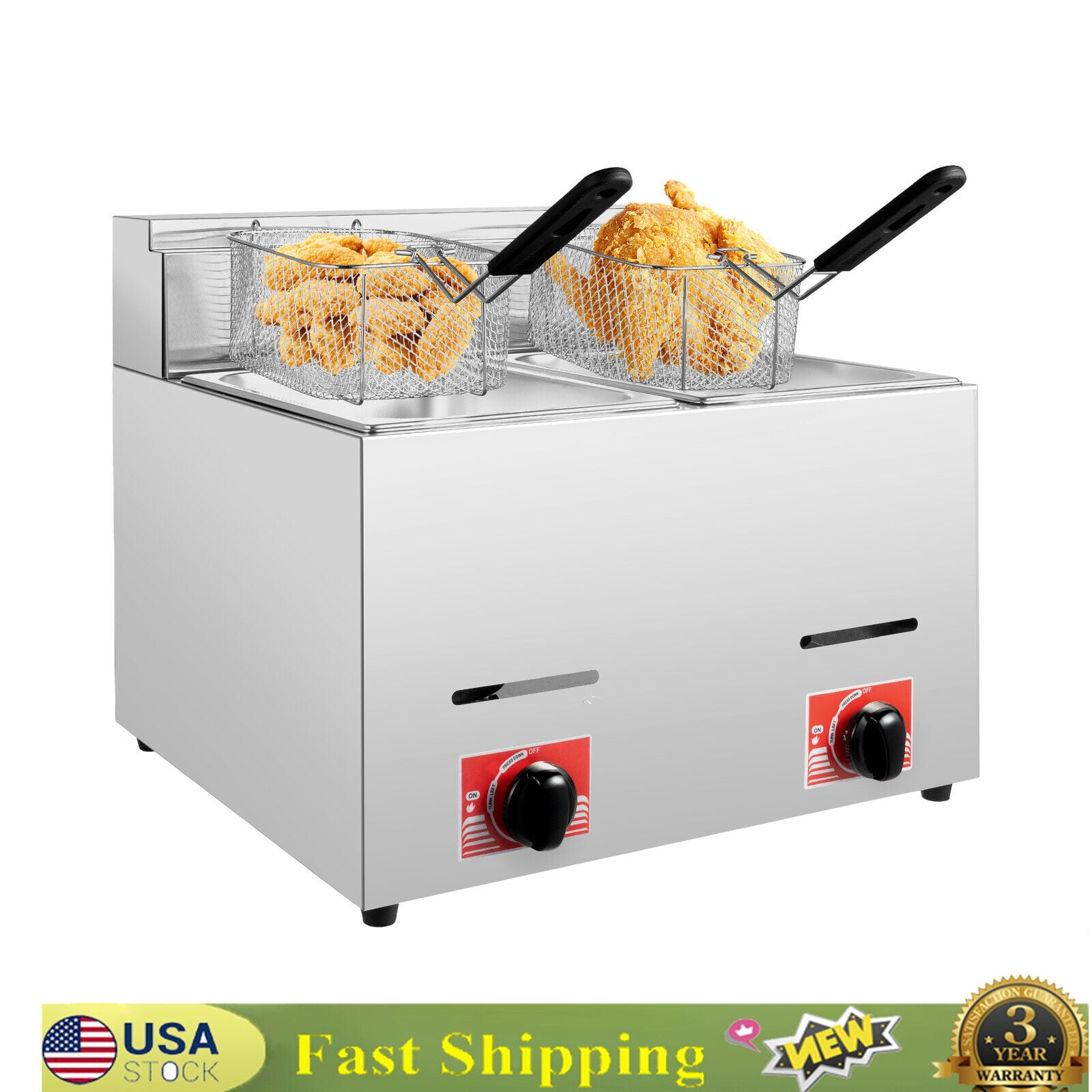 12L Commercial Propane Deep LPG Fryer Countertop Gas Fryer \u0026 2Baskets+ 2 Lids