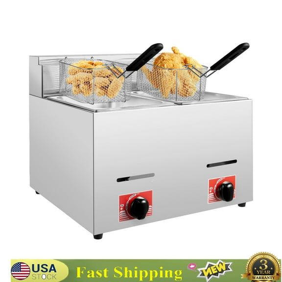 12L Commercial Propane Deep LPG Fryer Countertop Gas Fryer & 2Baskets+ 2 Lids
