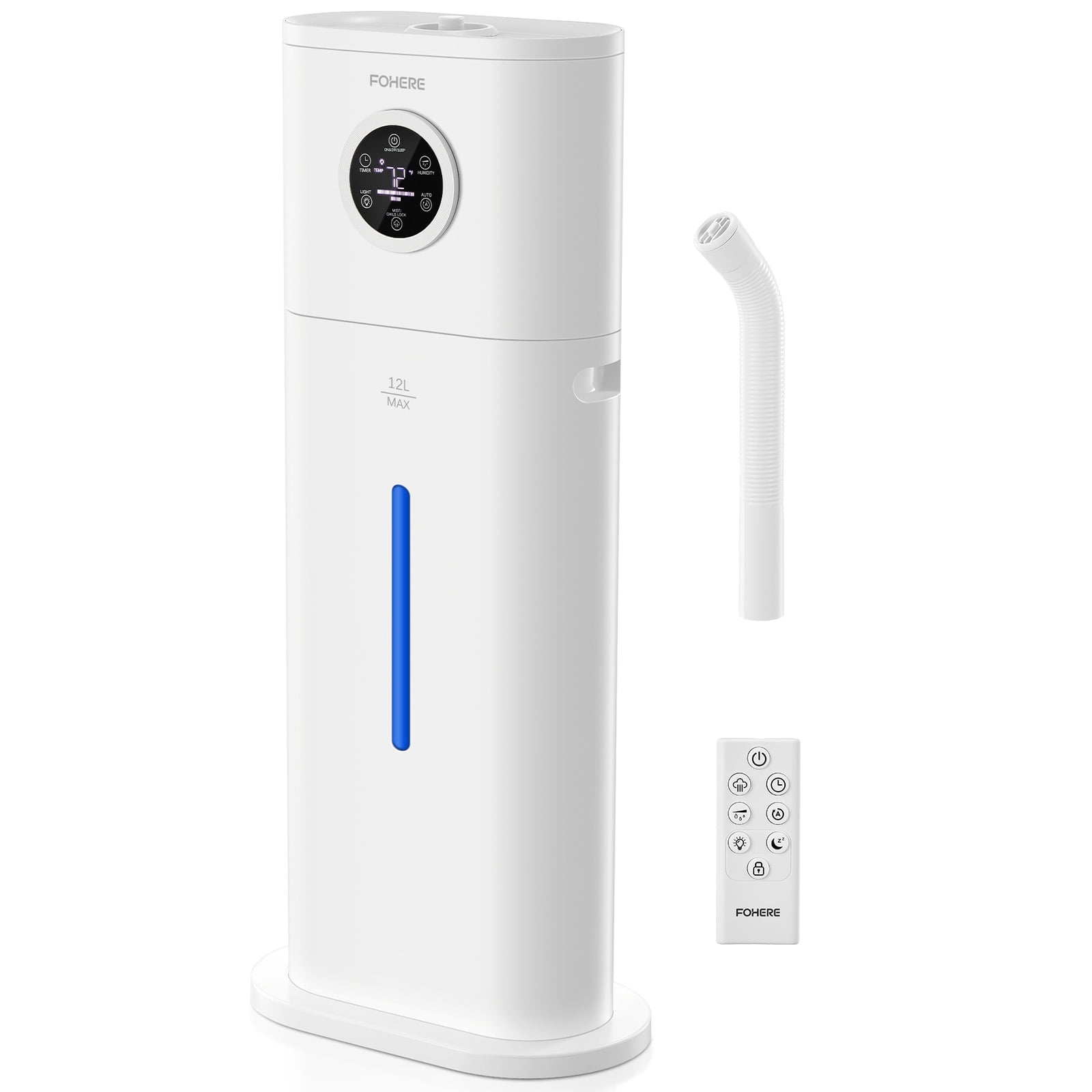 12L Large Room Cool Mist Humidifier, Ultrasonic Floor Humidifier with Smart Humidity Control, 24H Timer, Sleep Mode, Auto Shut Off, Quiet Top Fill Design, Ideal for Home, Baby Nursery, Plants, White