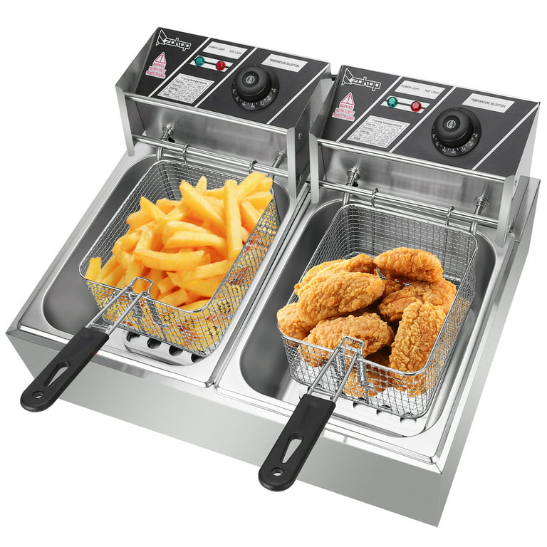 12L Electric Deep Fryer Dual Tanks Stainless Steel Tabletop Restaurant  kitchen Frying Machine w/ Thermostat