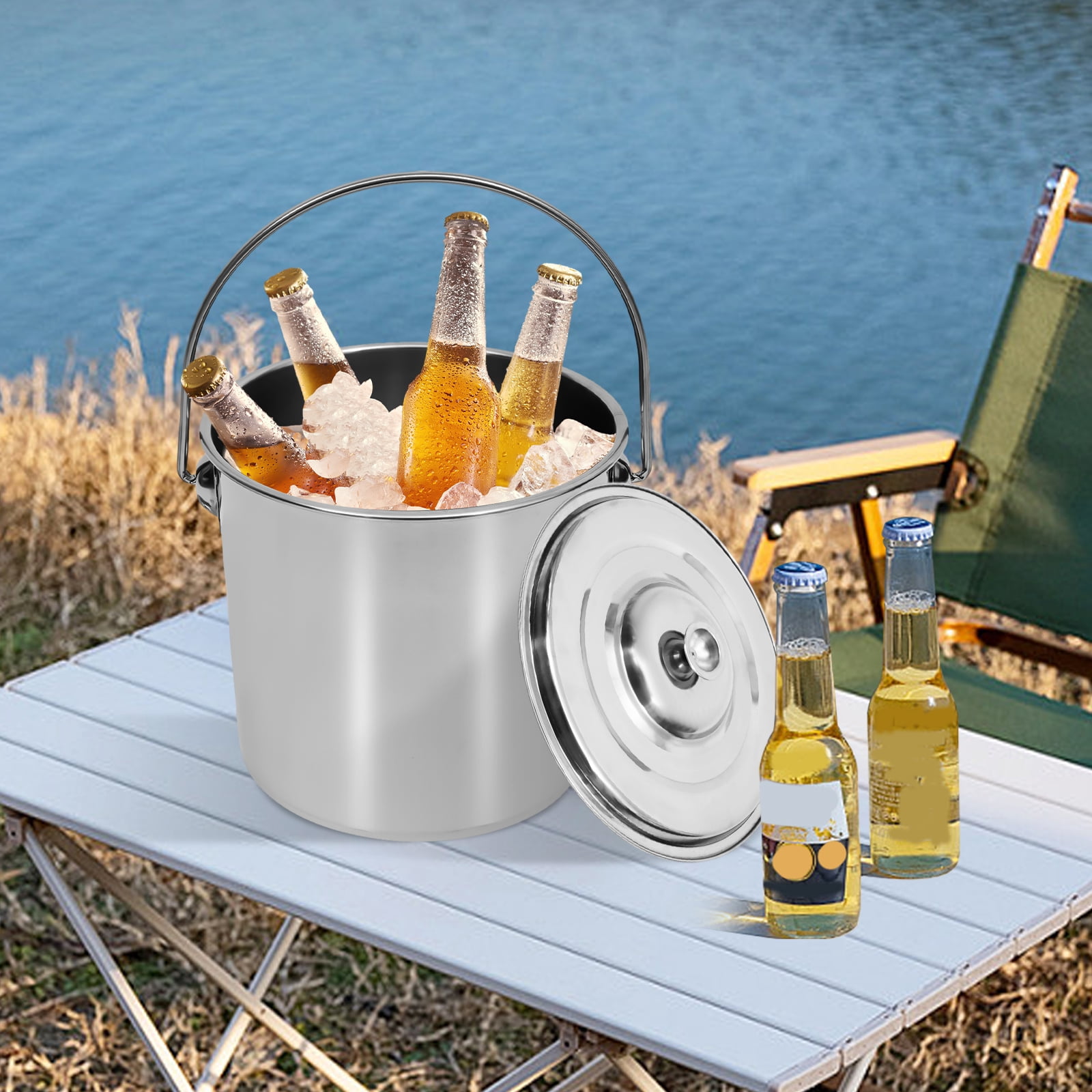 12L Food-Grade Stainless Steel Kitchen Bucket with Lid, Thickened ...