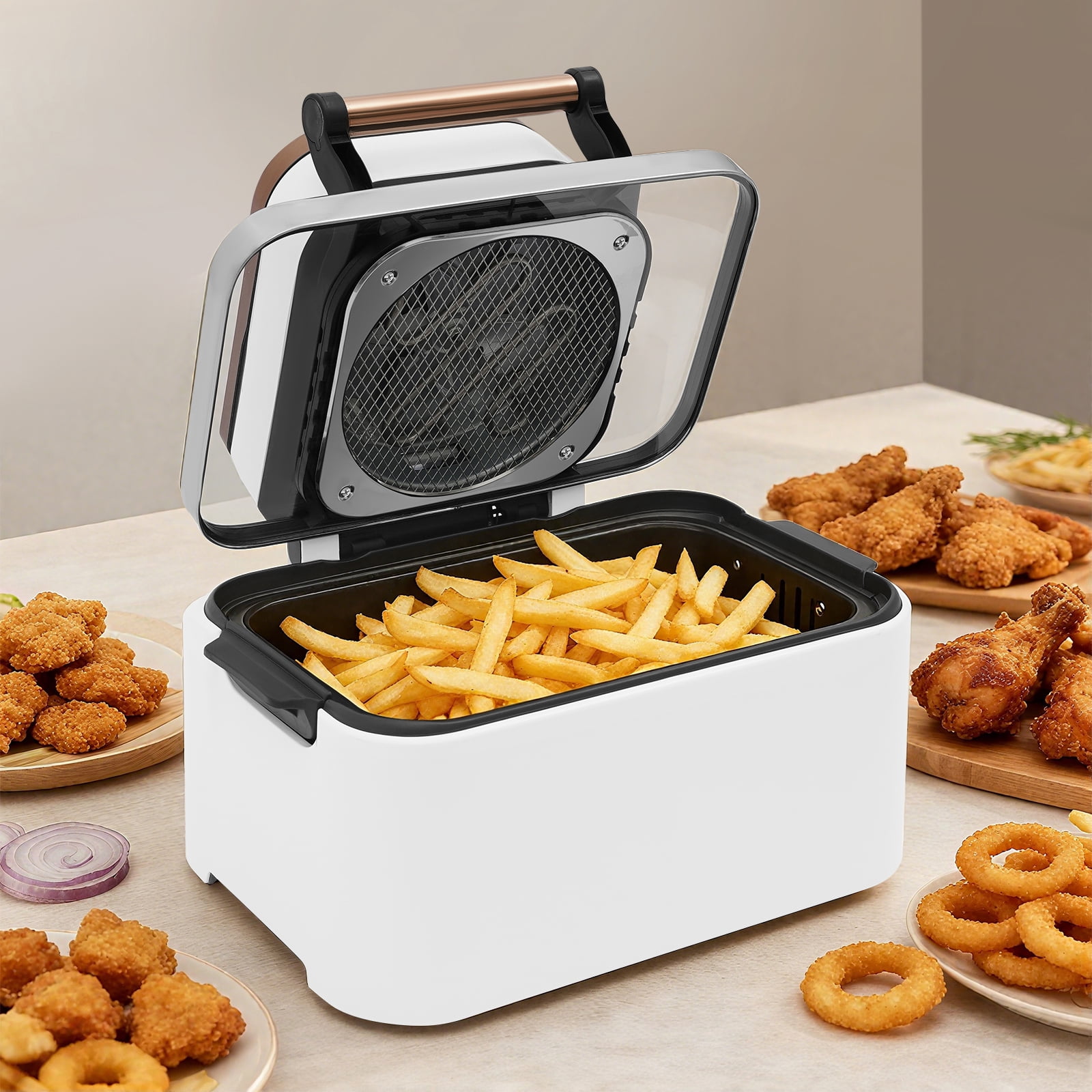 12L Multifunctional Air Fryer, 1700w Electric Air Fryer, Household Viewable Glass Air Fryer with 360° Hot Air Circulation, 176-410℉(White)
