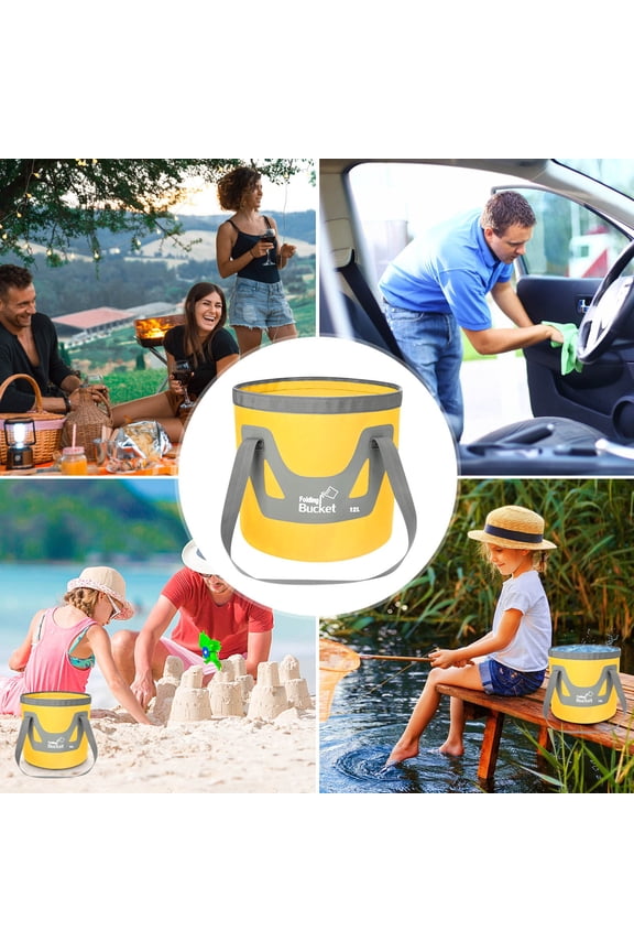 12L Portable Foldable Water Bucket for Camping Fishing Hiking Travel - Leakproof Collapsible Container with Handle, Durable 500D Tarpaulin, Multi-Purpose for Washing Gardening Outdoor Activities