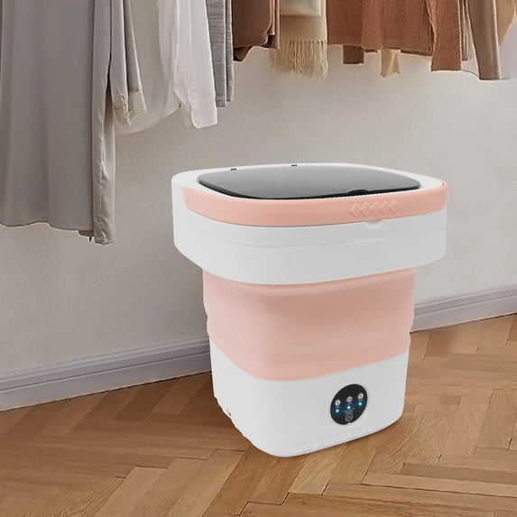 12L Portable Mini Washing Machine, Foldable Washer and Spin Dryer with Drainage Basket, Electric Collapsible Washing Machine for Apartment Camping, RV, Travel, Underwear, Socks (Pink)