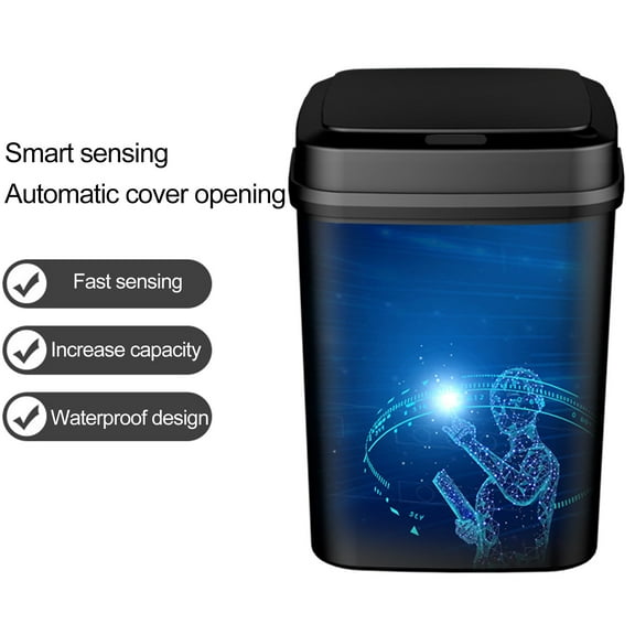 12L Smart Trash Can with Lid No Touch Infrared Induction Low-energy Electric Intelligent Automatic Sensor Rubbish Bin for Daily Use (Black)