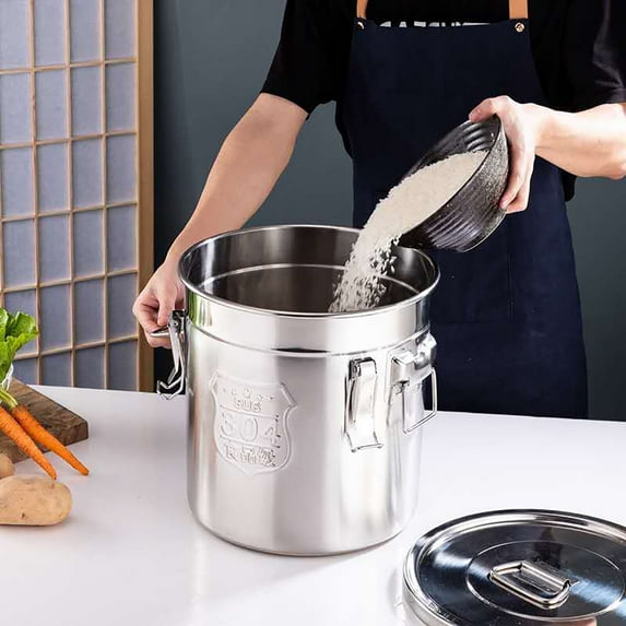 12L Stainless Steel Airtight Bucket Cereal Container Rice Milk Grain Storage Bucket with Lid for Kitchen