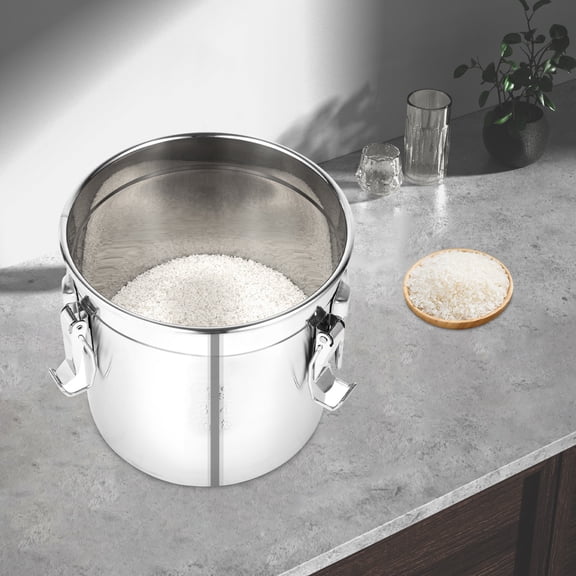 12L Stainless Steel Airtight Canister, Rice Cereal Grain Canisters Container, with Handles+Lid for Household Kitchen Bar Restaurants