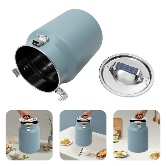 12L Stainless Steel Canister Blue Rice Cereal Grain Canister Rice Bucket with Lid for Home, Restaurants