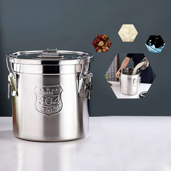 12L Stainless Steel Rice Bucket, Cereal Storage Container Airtight Canister + Lid for Kitchen, Restaurants, Silver
