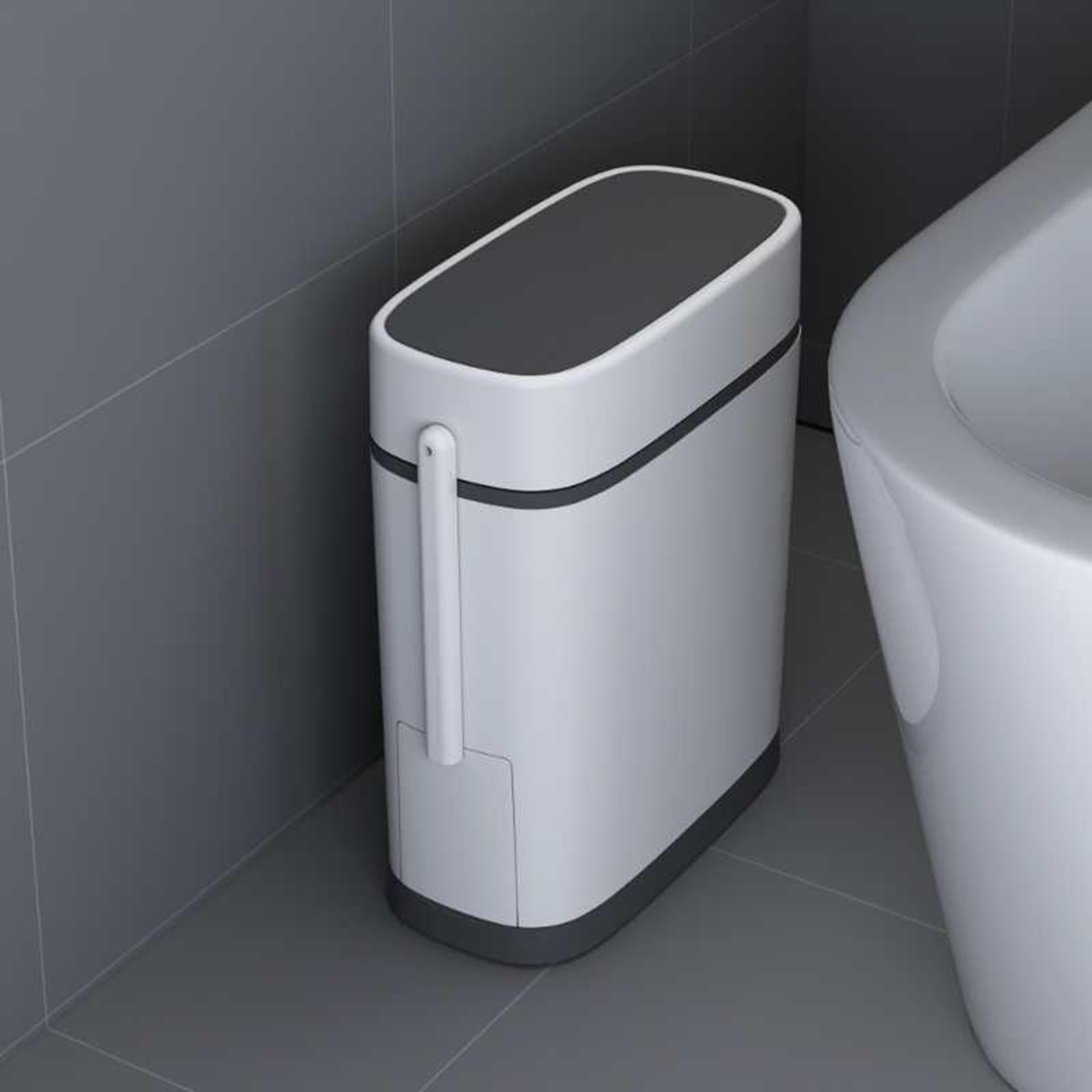 12L Trash Can Press Lid Narrow Wastebasket Garbage Container Dustbin