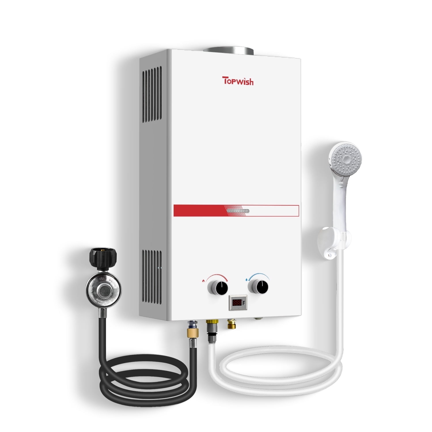 TOPWISH 12L Tankless Propane Water Heater, 3.16 GPM Portable Camping Hot Water Heater, 81,800 BTU, Digital Display, 6-in-1 Safety Protection, Battery-Powered for Outdoor RV Shower & Cabin