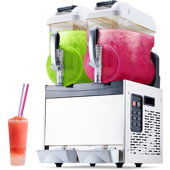 12L x 2 Tank Commercial Slushy Machine - Frozen Drink and Cocktail Maker with Automatic Cleaning for Cafe Restaurant and Home Use
