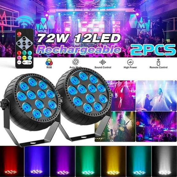 12LED Mini RGB Wireless Rechargeable Par Lights DMX512, Sound control, Master/Slave, Auto mode Stage Light(2 Packs)