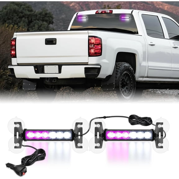 12LED Warning Strobe Traffic Advisor Light Bar 2 in 1 Purple White Dash Warning Flashing Lights Front/Rear Windshield Construction Lights for Trucks Cars Plow utility vehicles for Off-Road Vehicles