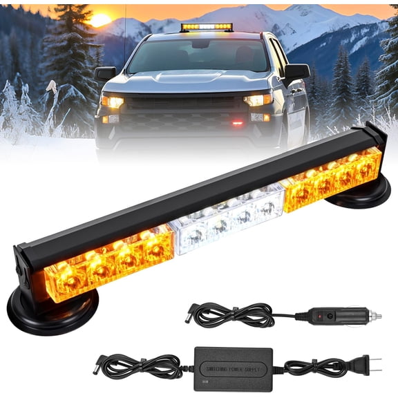 12LED Wireless Warning Strobe Light Amber White 14 Inch Magnetic Mount Mini Light Bar 12V Rooftop Powered Hazard Warning Flashing Lights for Car Truck Trailer Off-Road Utility Vehicles