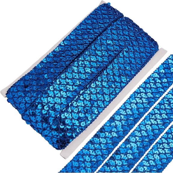 12M 1.38 Inch Blue Sequin Ribbon Trim Gimp Woven Braid Lace Fabric Trimming Metallic Glitter Flat Bling Sequins Beaded Strip Bulk for DIY Sewing Making Crafts Clothes Costume Dresses Wedding Diy