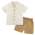 thumbnail image 1 of 12M-5T Toddler Boys Cotton Linen Shorts Set Button-Down Shirt Tops + Shorts Kids 2PCS Summer Clothes, 1 of 8