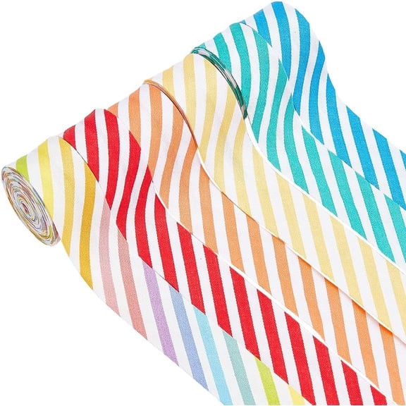 12M 6 Colors Cotton Stripe Ribbon for Garment Accessories Gift Decoration Mixed Color 7/8 inch(21.5mm) 2.19 Yards(2m)/Colors diy