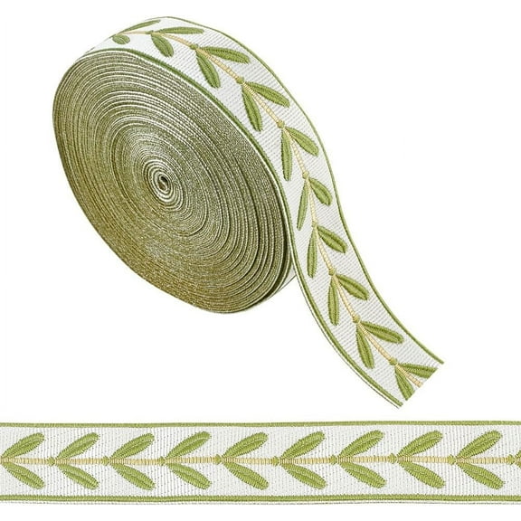 12M Polyester Jacquard Leaf Ribbon for Garment Accessories Olive Drab 1-1/8 inch(30mm) about 13.12 Yards(12m)/Bag