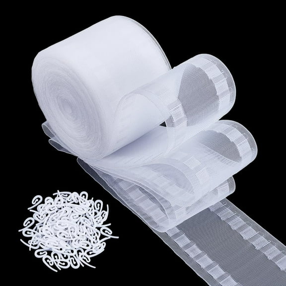 12M Transparent Wave Curtain Tape Nylon Ribbons 100Pcs Plastic Window Curtain Hooks Pleat Tape White Nylon Drapery Header Curtain Accessories for Curtains Hanger Home Decor Project Craft