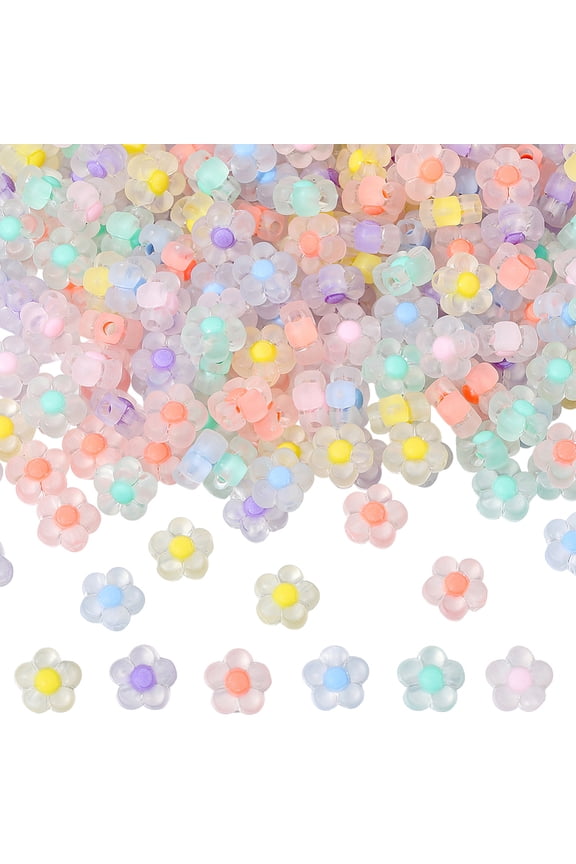 12MM 300PCS Acrylic Flower Beads with Holes Transparent Frosted Candy Color Plastic Clear Charms Loose Spacer Bead Bulk