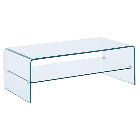 Waterfall 12MM Bent Tempered Glass Coffee Table with 8mm Glass Shelf