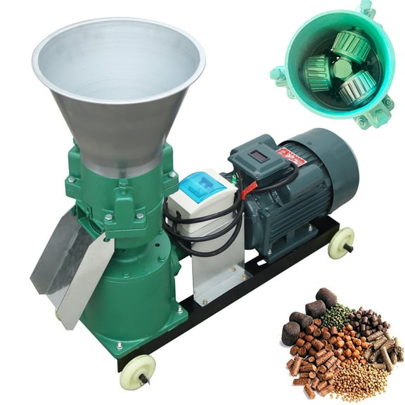 12MM Feed Pellet Mill Machine Animal Feed Granulator 3 Pressure Roller 200KG/H 220V 4.5KW