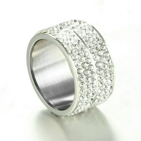 12MM Six Rowes Cz Silver Gold Black Bands Women's Stainless Steel Ring Size 7-12