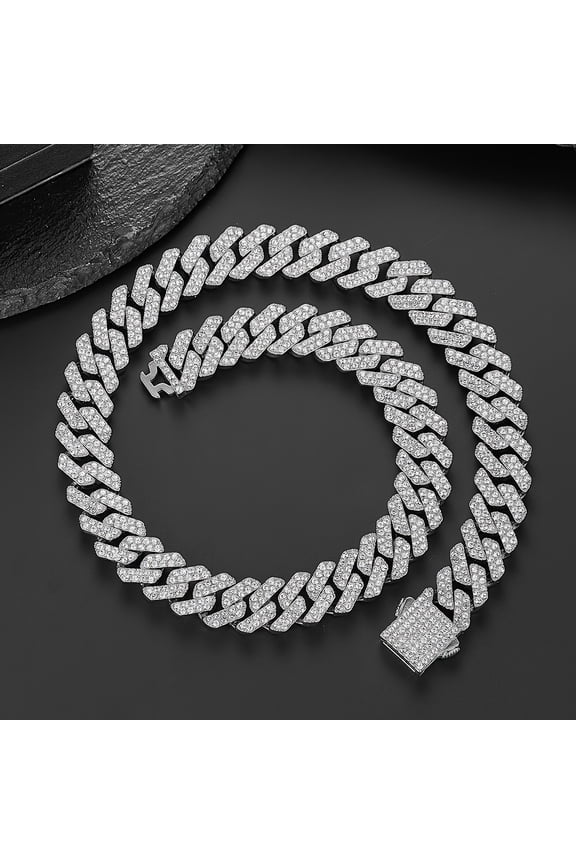 12MM Solid Cuban Chain Silvery Plate Hip Hop Rhomboid Necklace For Men And Women Christmas Jewelry Gift