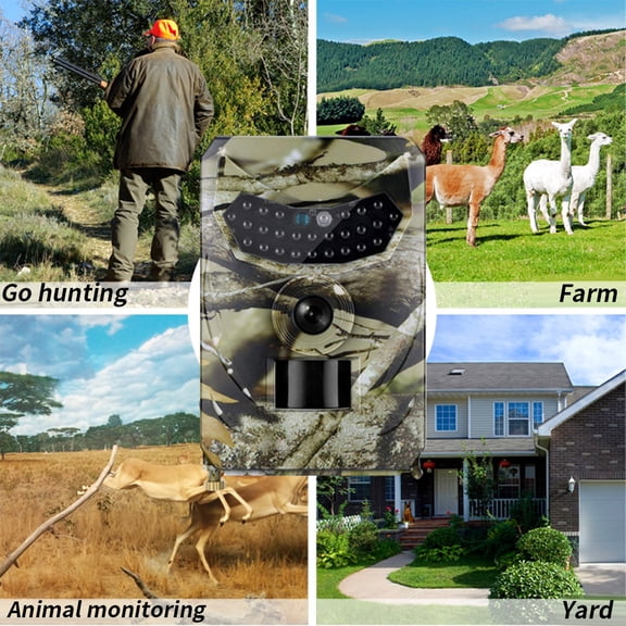 12MP 1080P Hunting Trail Camera, IP56 Waterproof Night Vision Cam, PIR Motion Activated Wildlife Recorder with Wide Angle Lens for Farm Monitoring Outdoor Animal Observation