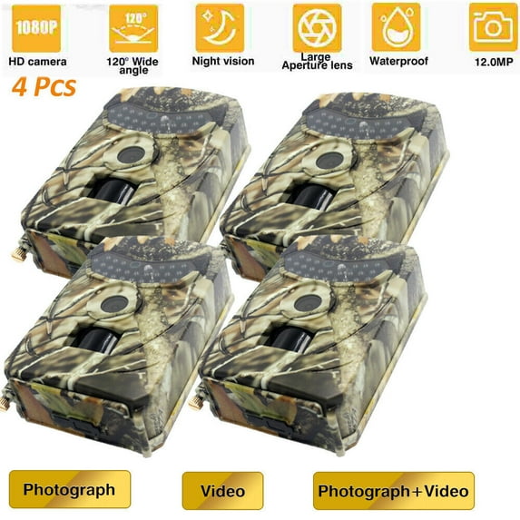 12MP 1080P Trail Camera for Hunting,Game Camera with Night Vision ,Motion Activated Waterproof Design for Wildlife Watching,4 Pack