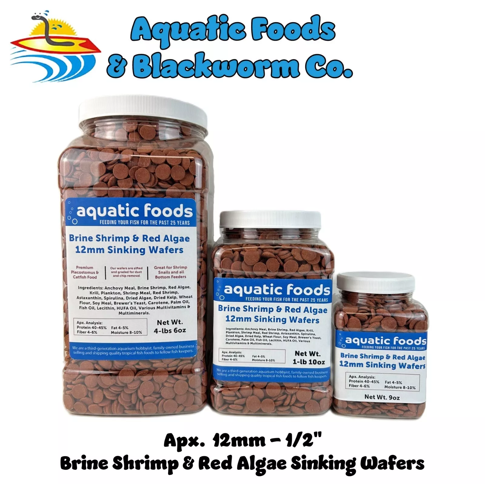 12Mm - 1/2" Brine Shrimp & Red Algae Sinking Wafers For Bottom Feeders. Wl-Jar