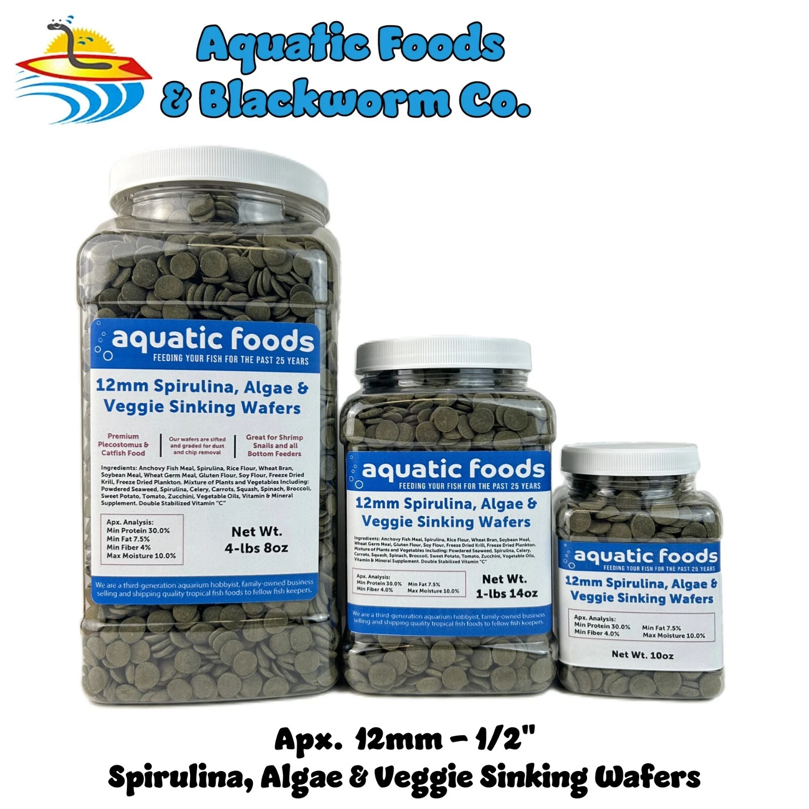 12Mm - 1/2" Spirulina, Algae & Veggie Sinking Wafers For Bottom Feeders. Wl-Jar