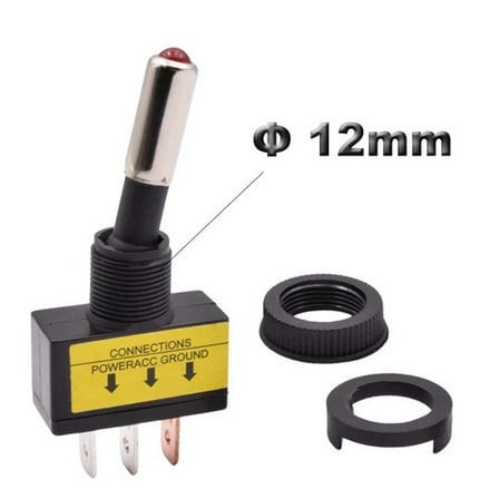12Mm Automotive Toggle Switch Led Asw-15D Spst 2 Position 3 Pin On Off 12/24V Dc Red