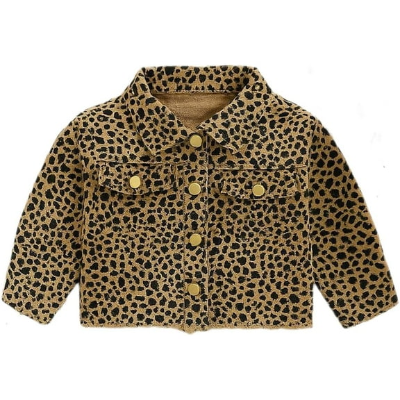 12Months-5Years Toddler Girls Denim Jacket with Leopard Priting Kids Jean Jacket Toddler Outerwear Coat