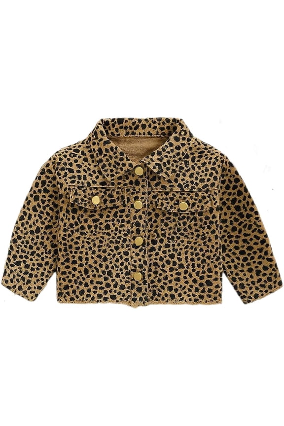 12Months-5Years Toddler Girls Denim Jacket with Leopard Priting Kids Jean Jacket Toddler Outerwear Coat