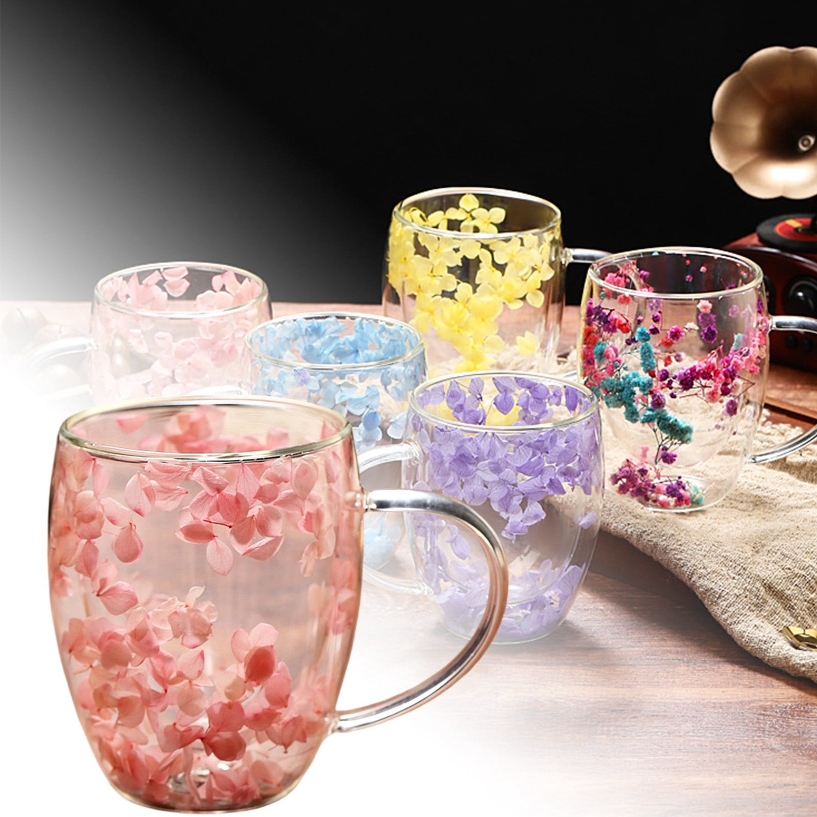 12OZ Double Walled Glass Coffee Mug,Insulated Layer Flowers Coffee Cup with  Handle,Demitasse Clear Cups with Flower for Cappuccino Coffee Tea Milk ...