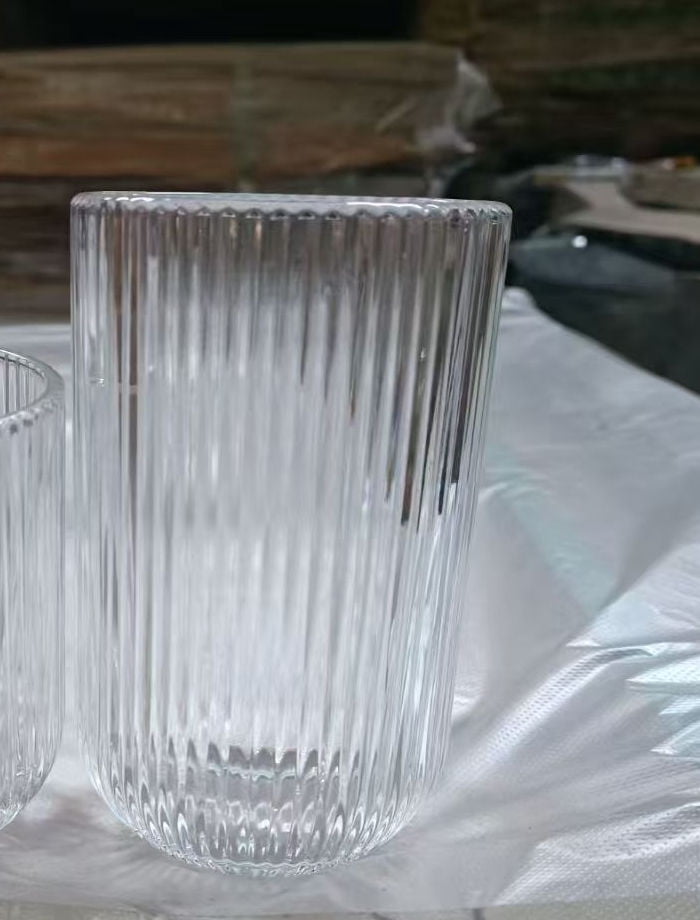 12OZ Glass Cups Set of 6, Tall Fluted Highball Glasses, Clear Textured ...