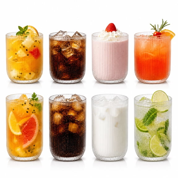 Soulgenix Drinking Glasses Set of 8, 14 oz Highball Glasses & 12 oz Cocktail Glasses Set, Tumbler and Rocks Drinking Glassware for Beer, Juice, Water, Whiskey, Dishwasher Safe