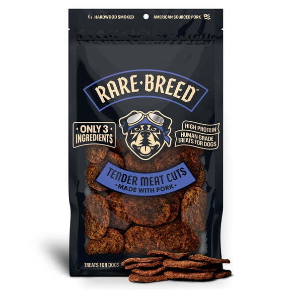 Rare Breed Dog Treats, 12 Ounce, Tender Meat Cuts Made with Pork, 3 Ingredients, Human Grade, for all Dog Sizes