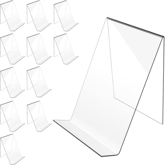 12PACK Acrylic Book Stand, 4x5 Inch Clear Book Display Easel Clear Acrylic Holder for Displaying PictureNotebooks,Music Sheets Artworks,CDs