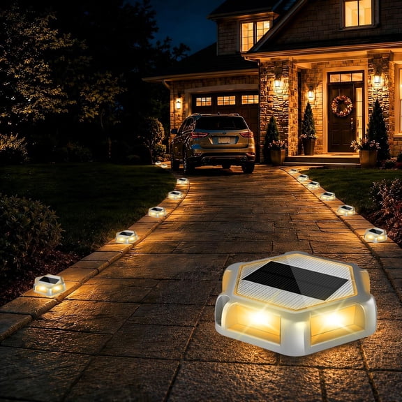 12PACK Solar Dock Lights Outdoor,  Warm White Solar Deck Lights with 6 LEDs, IP65 Waterproof Solar Driveway Lights, Auto On/Off Deck Lights for Driveway, Pathway, Patio, Garden, Steps