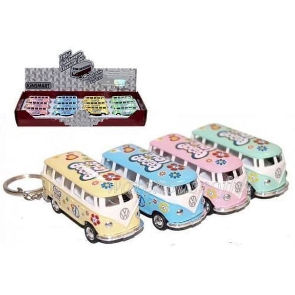 12PC BOX:2.5" Kinsmart 1962 Volkswagen Bus Diecast Toy Keychain 1:64 DecalPastel