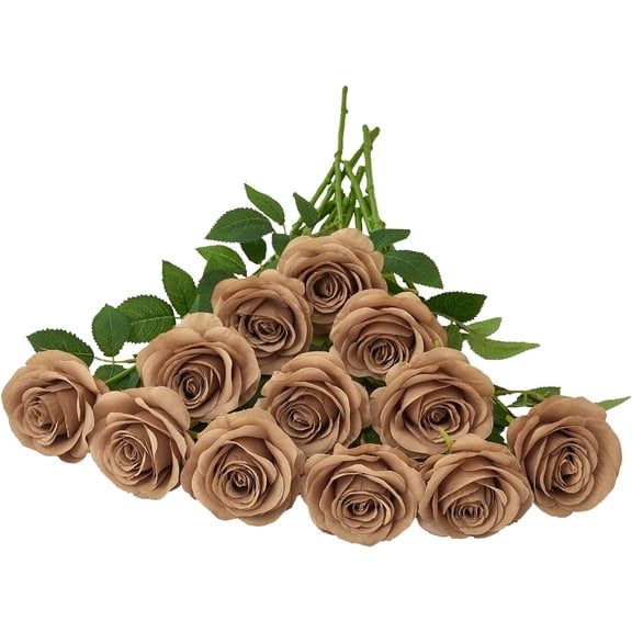 12PC Black Roses Artificial Flowers Fake Roses Silk Realistic Roses Bouquet Flowers with Long Stems for Wedding Home Party Centerpieces Decorations
