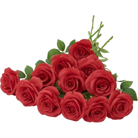 12PC Black Roses Artificial Flowers Fake Roses Silk Realistic Roses Bouquet Flowers with Long Stems for Wedding Home Party Centerpieces Decorations