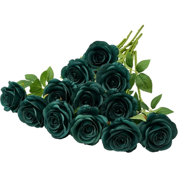 12PC Black Roses Artificial Flowers Fake Roses Silk Realistic Roses Bouquet Flowers with Long Stems for Wedding Home Party Centerpieces Decorations