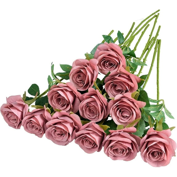 12PC Black Roses Artificial Flowers Fake Roses Silk Realistic Roses Bouquet Flowers with Long Stems for Wedding Home Party Centerpieces Decorations